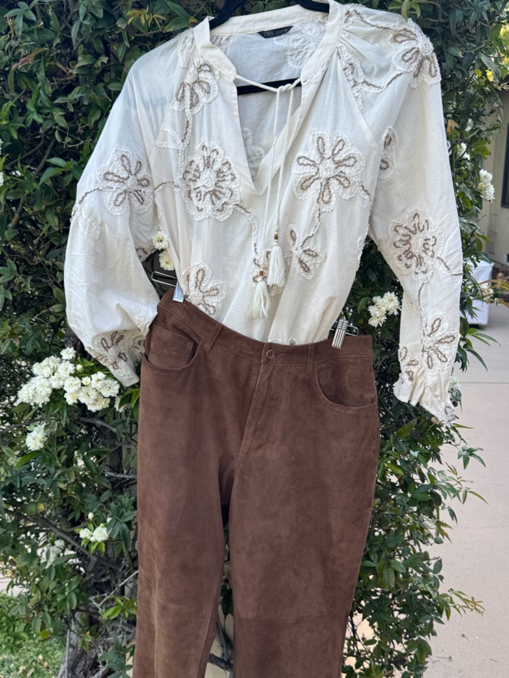 Zara Embroidered Cream Boho Peasant Blouse
